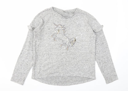 F&F Girls Grey Animal Print  Pullover Sweatshirt Size 11-12 Years