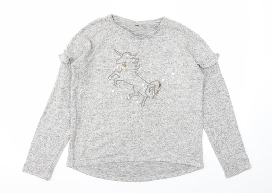 F&F Girls Grey Animal Print  Pullover Sweatshirt Size 11-12 Years