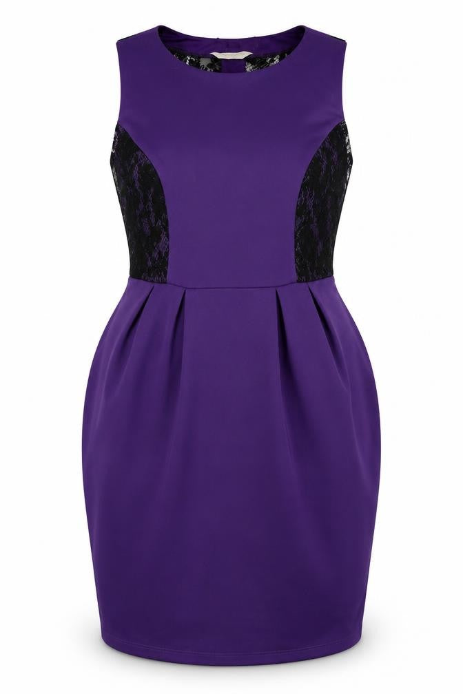 Front view of Dorothy Prkins women’s purple colourblock a-line, size UK 16