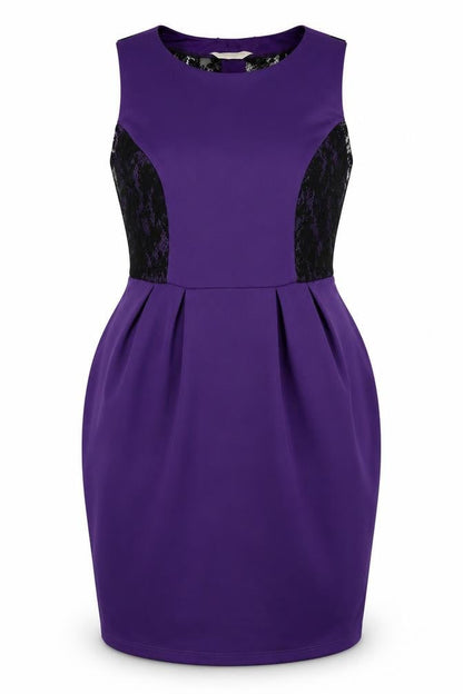 Front view of Dorothy Prkins women’s purple colourblock a-line, size UK 16