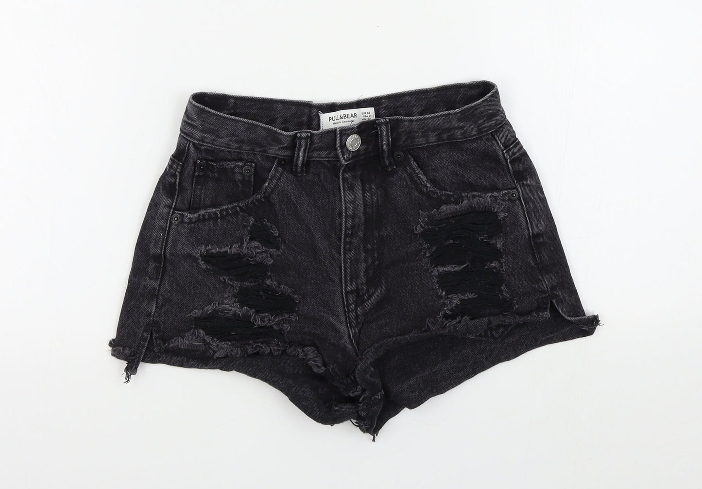 Pull&Bear Womens Black Colourblock  Bermuda Shorts Size 4 - distressed