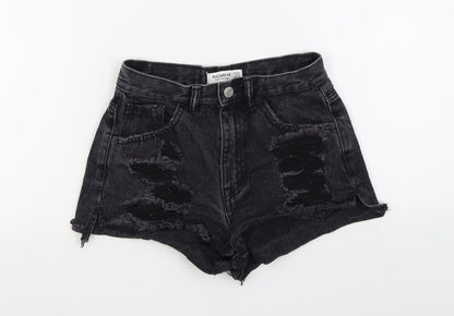 Pull&Bear Womens Black Colourblock  Bermuda Shorts Size 4 - distressed