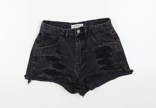 Pull&Bear Womens Black Colourblock  Bermuda Shorts Size 4 - distressed