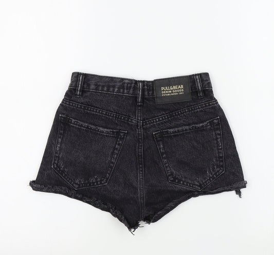 Pull&Bear Womens Black Colourblock  Bermuda Shorts Size 4 - distressed