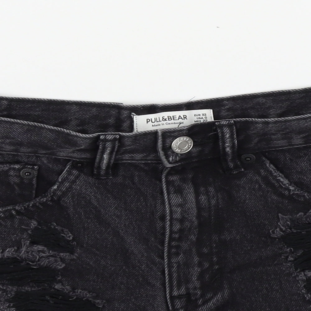 Pull&Bear Womens Black Colourblock  Bermuda Shorts Size 4 - distressed
