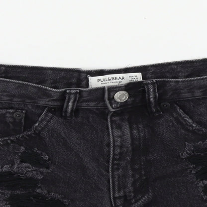 Pull&Bear Womens Black Colourblock  Bermuda Shorts Size 4 - distressed