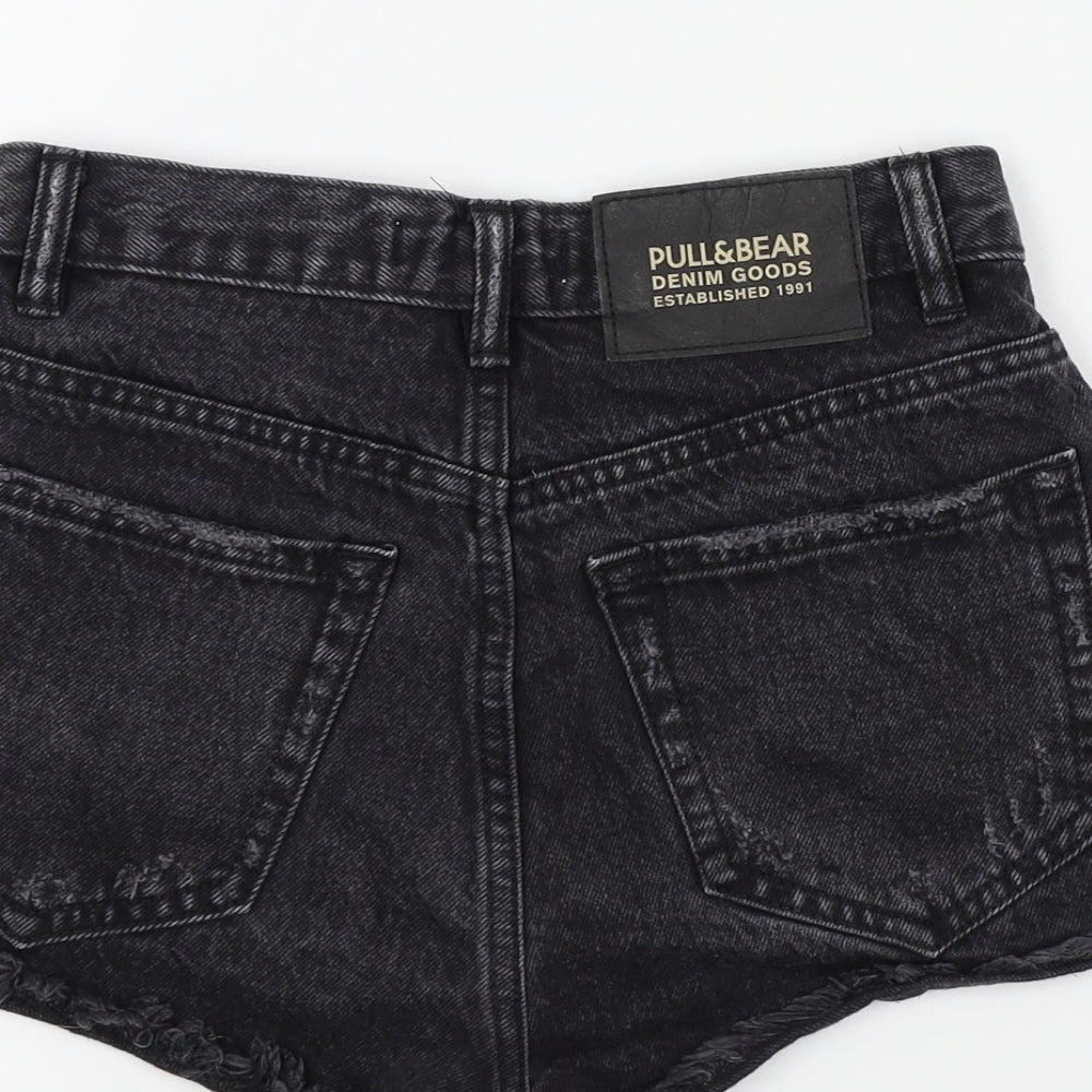 Pull&Bear Womens Black Colourblock  Bermuda Shorts Size 4 - distressed