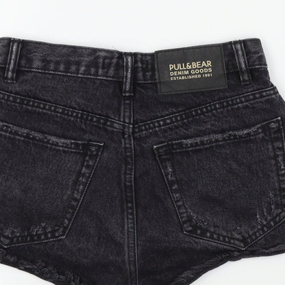 Pull&Bear Womens Black Colourblock  Bermuda Shorts Size 4 - distressed