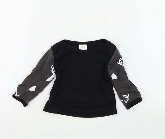 Preworn Boys Black Colourblock  Basic T-Shirt Size 6-9 Months