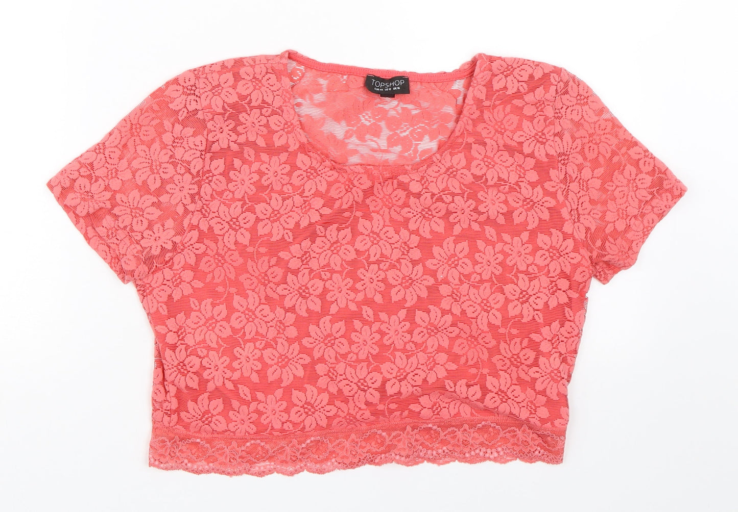 Womens UK Size 16 Topshop Red Cropped T-Shirt