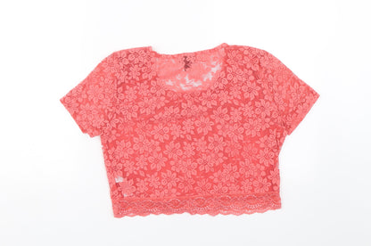 Womens UK Size 16 Topshop Red Cropped T-Shirt