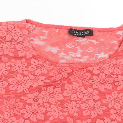 Womens UK Size 16 Topshop Red Cropped T-Shirt