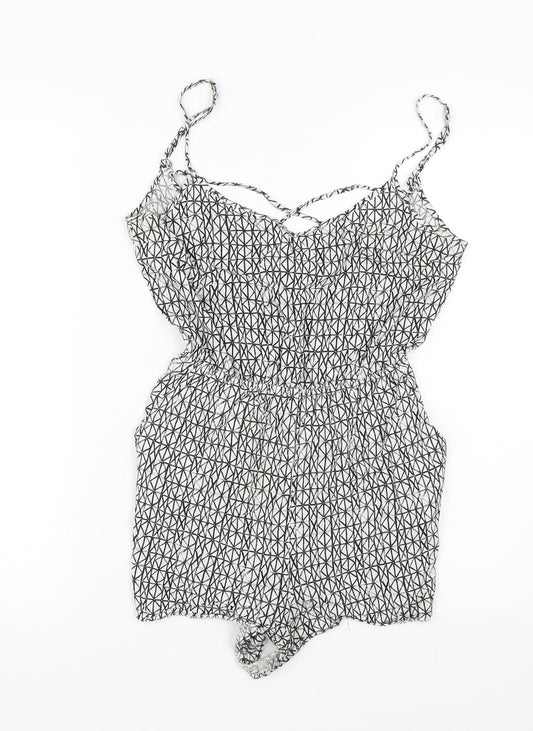 H&M Womens White Geometric  Playsuit One-Piece Size 6
