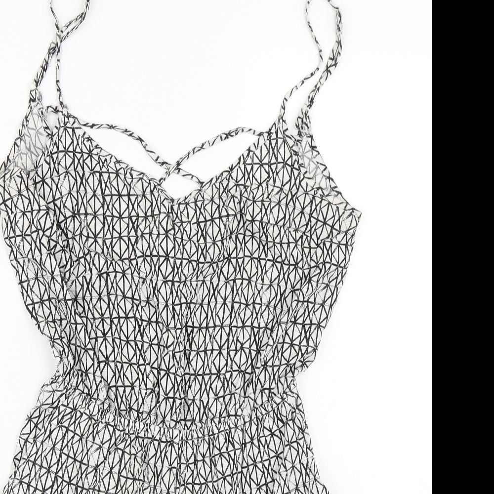 H&M Womens White Geometric  Playsuit One-Piece Size 6
