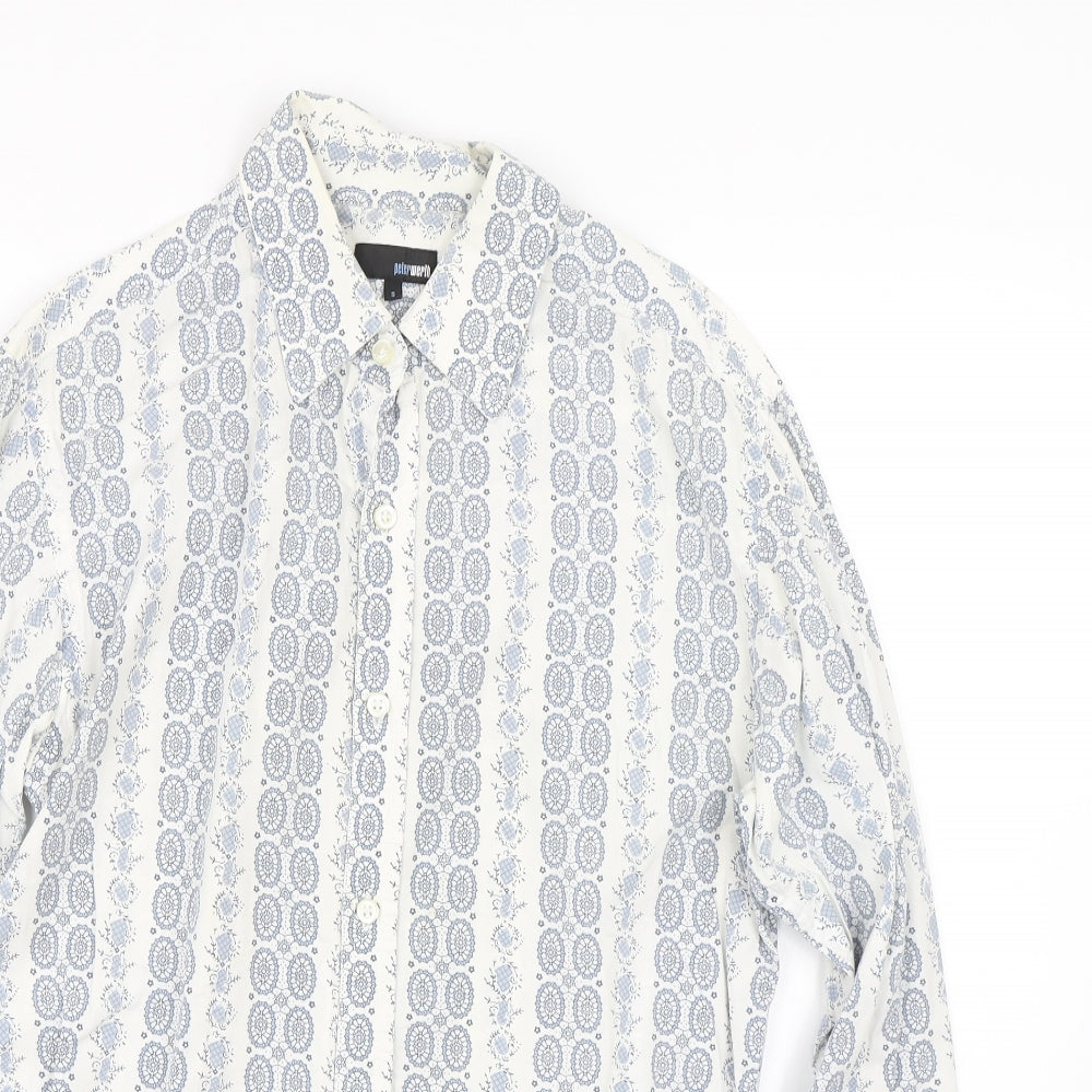 Mens UK Size S Peter Werth Blue  Button-Up Long Sleeve Casual Shirt