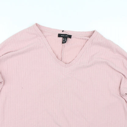 Womens UK Size 8 New Look Pink Basic T-Shirt
