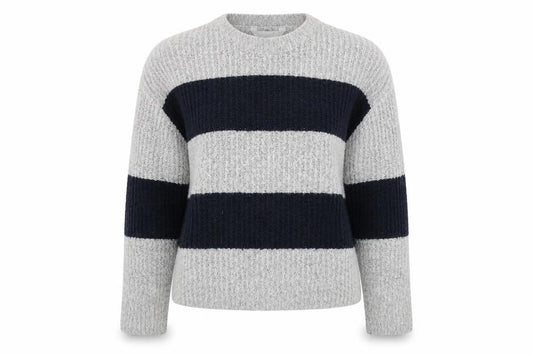 Front view of Red Herring women’s grey striped jumper, size UK 14