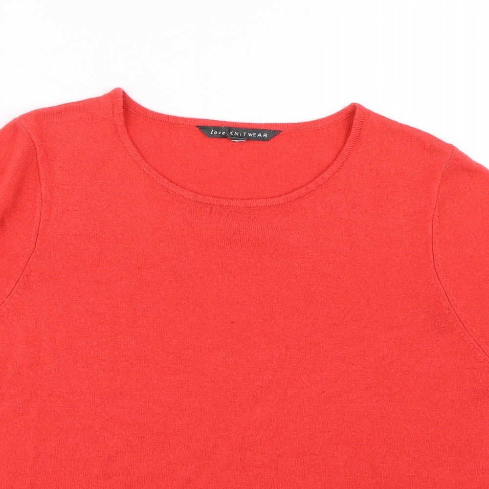 Womens UK Size 10 Love knitwear Red Basic T-Shirt