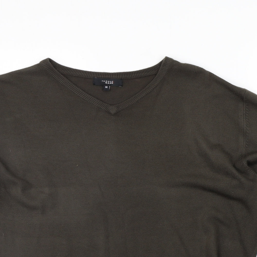 Close-up detail of Tomas Nash men’s brown jumper, size M