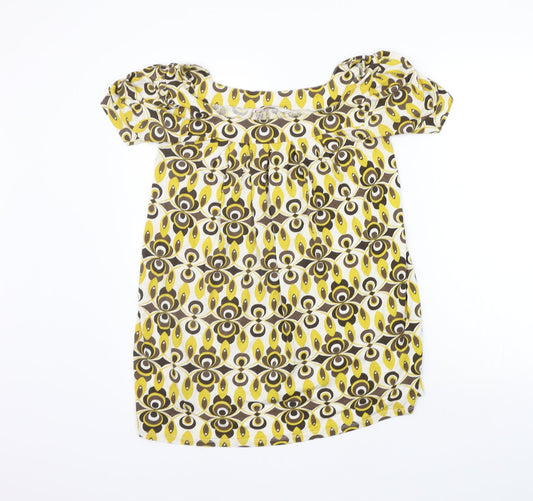 Papaya Womens Yellow Geometric  Basic T-Shirt Size 8