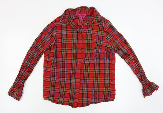 Boohoo  Womens Red Check  Basic Button-Up Size 10