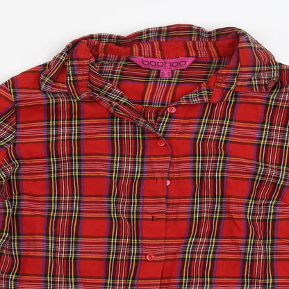 Boohoo  Womens Red Check  Basic Button-Up Size 10