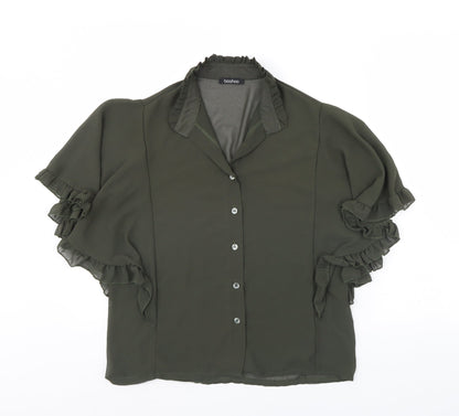 Boohoo Womens Green   Basic Button-Up Size 6