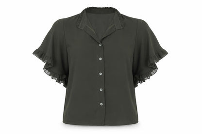 Womens UK Size 6 Boohoo Green Basic Button-Up