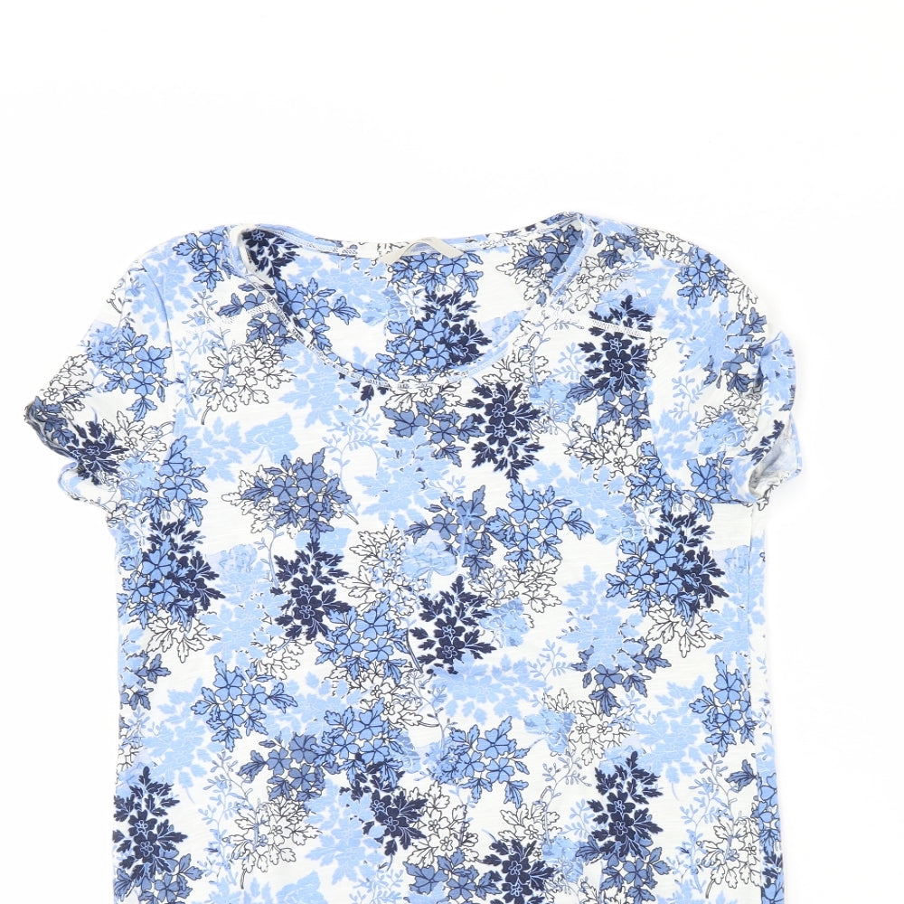 George Womens Blue Floral  Basic Blouse Size 8