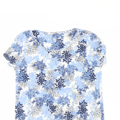 George Womens Blue Floral  Basic Blouse Size 8