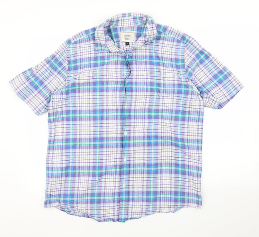 Mens UK Size L John Lewis Purple  Button-Up Short Sleeve Casual Shirt