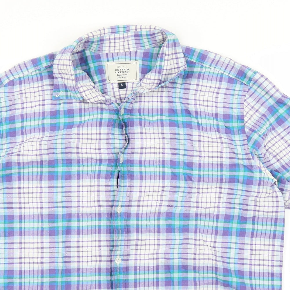 Mens UK Size L John Lewis Purple  Button-Up Short Sleeve Casual Shirt