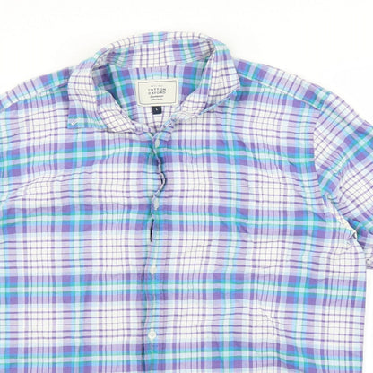Mens UK Size L John Lewis Purple  Button-Up Short Sleeve Casual Shirt