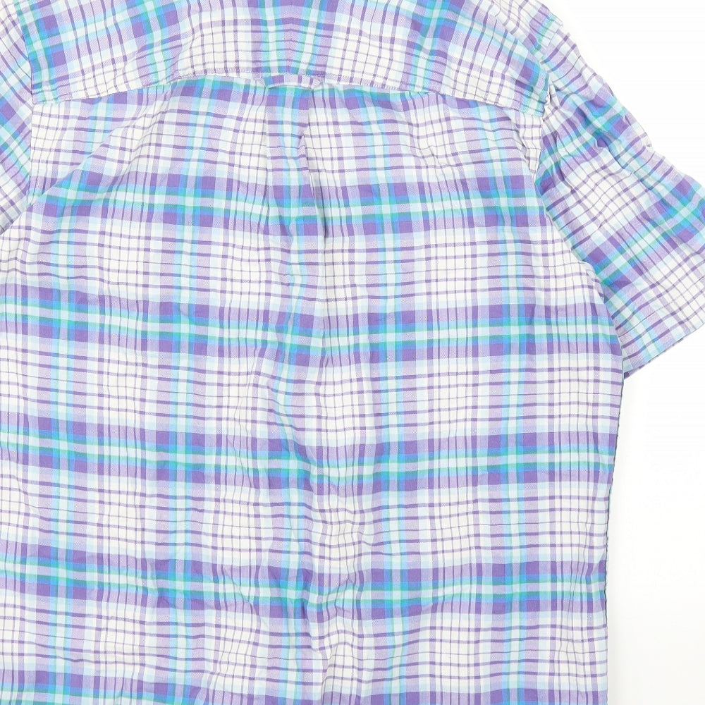 Mens UK Size L John Lewis Purple  Button-Up Short Sleeve Casual Shirt