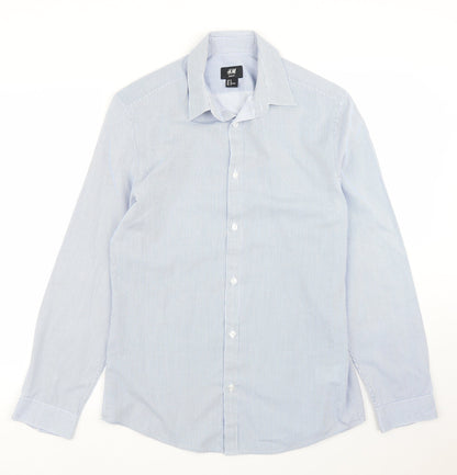 Mens UK Size M H&M Blue  Button-Up Long Sleeve Casual Shirt