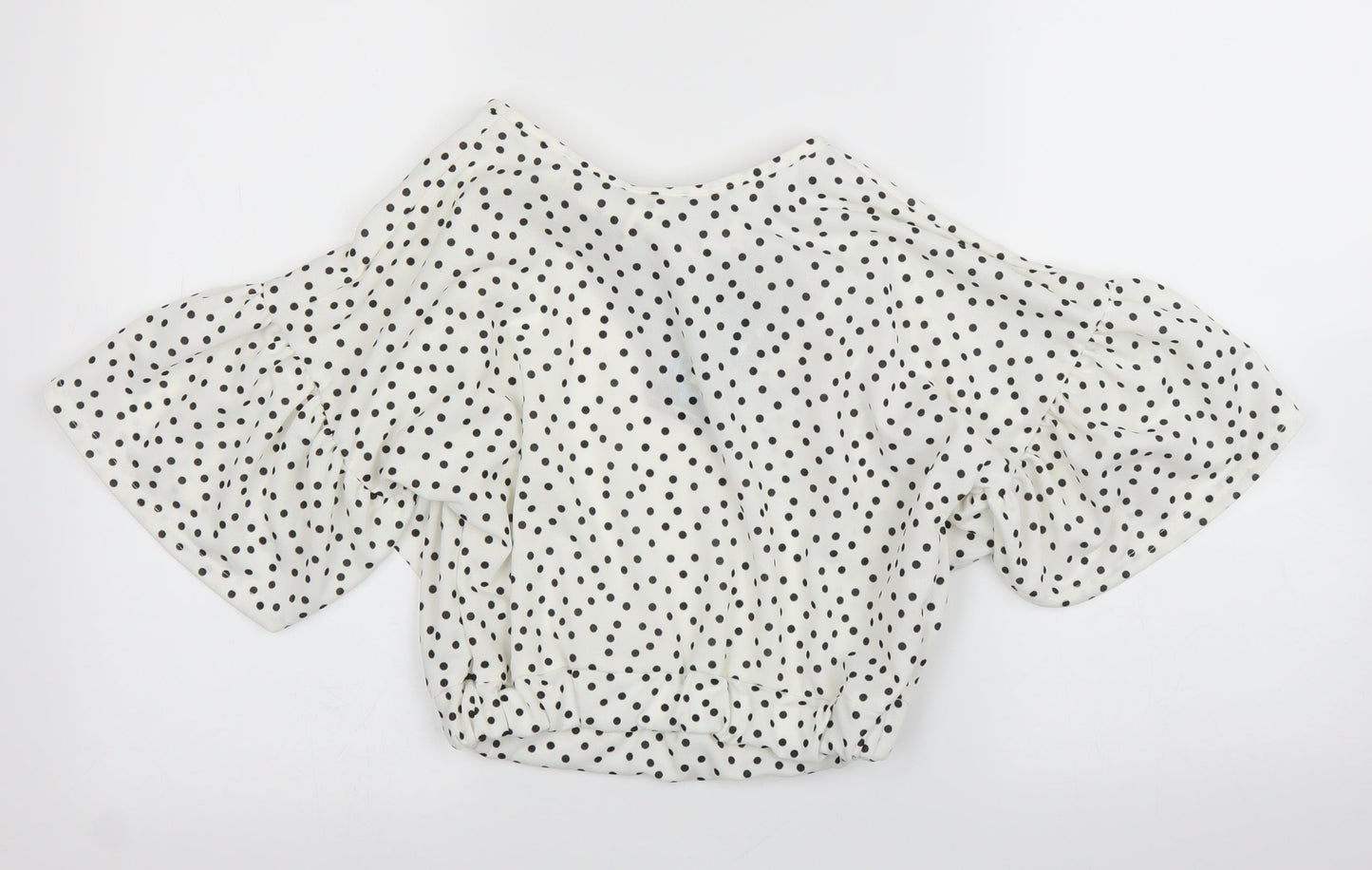 Boohoo Womens White Polka Dot  Basic Blouse Size 8