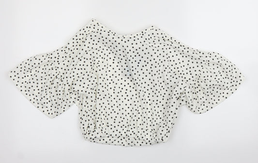 Boohoo Womens White Polka Dot  Basic Blouse Size 8