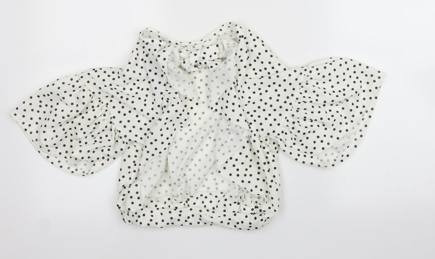 Boohoo Womens White Polka Dot  Basic Blouse Size 8