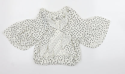 Boohoo Womens White Polka Dot  Basic Blouse Size 8