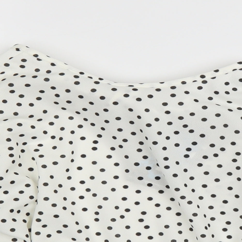 Boohoo Womens White Polka Dot  Basic Blouse Size 8