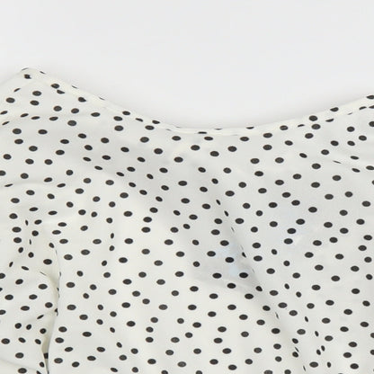 Boohoo Womens White Polka Dot  Basic Blouse Size 8