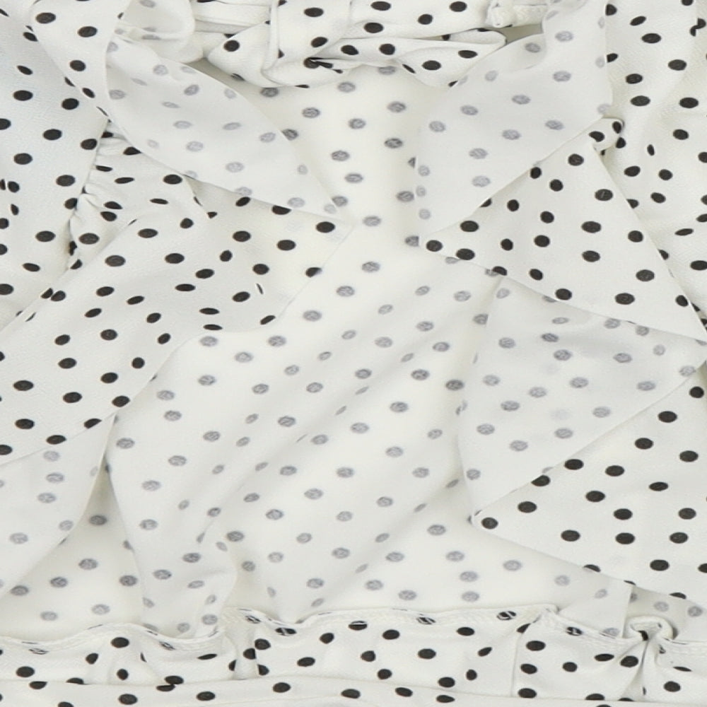 Boohoo Womens White Polka Dot  Basic Blouse Size 8