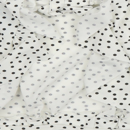 Boohoo Womens White Polka Dot  Basic Blouse Size 8