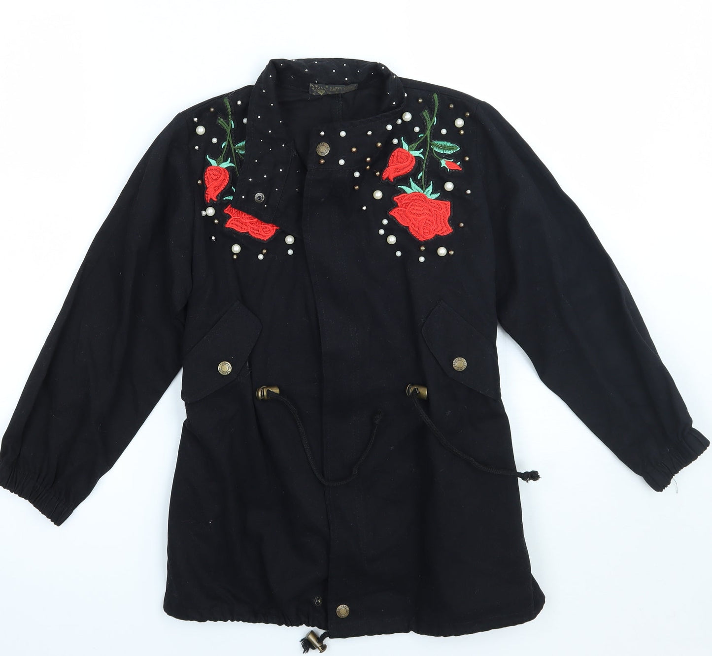 Happy star Womens Black Floral  Jacket Coat Size 8