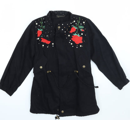 Happy star Womens Black Floral  Jacket Coat Size 8