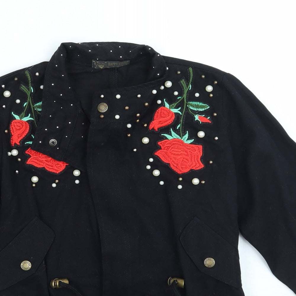 Happy star Womens Black Floral  Jacket Coat Size 8