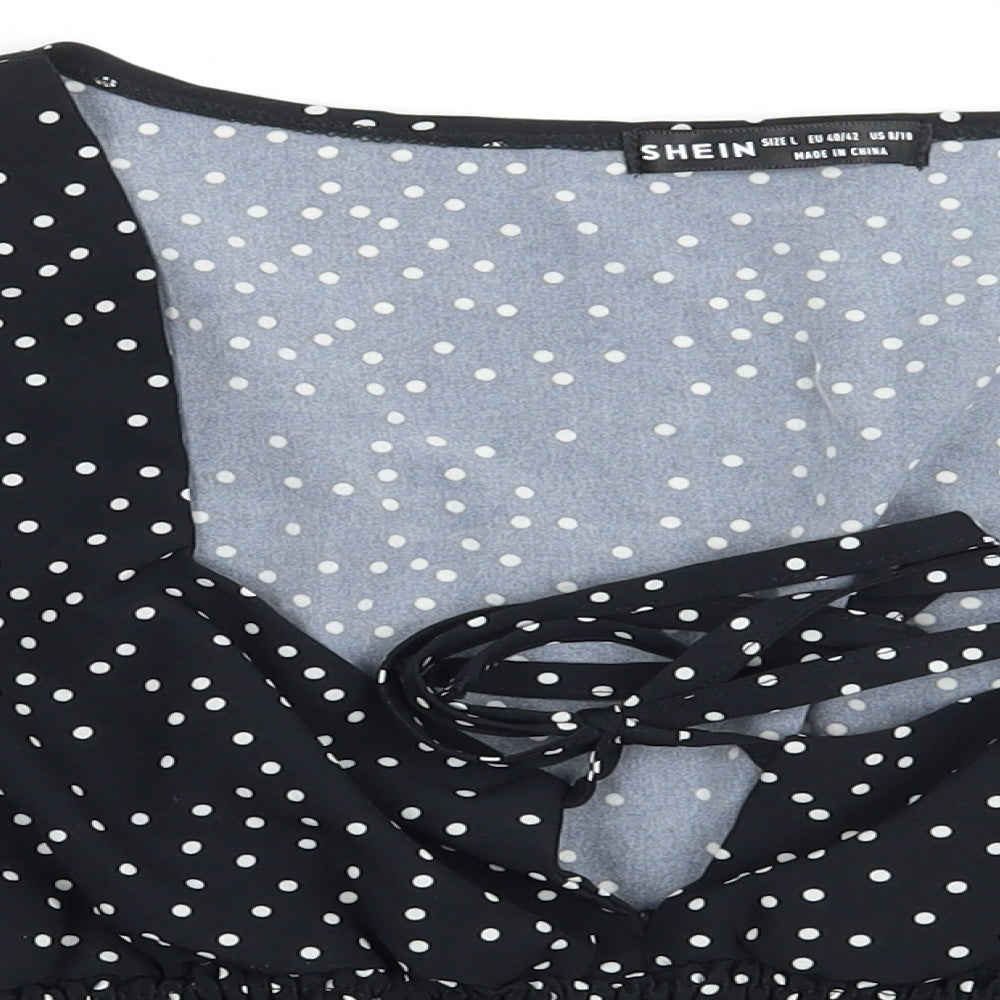 SheIn Womens Black Polka Dot  Basic Blouse Size L