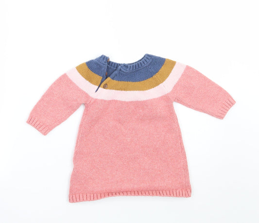 Marks and Spencer Girls Pink Striped  Jumper Dress  Size 6-9 Months