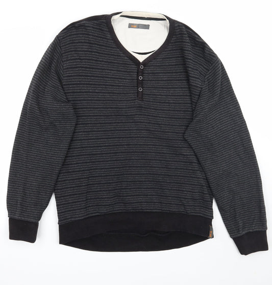 BHS Mens Grey Striped  Pullover Jumper Size L