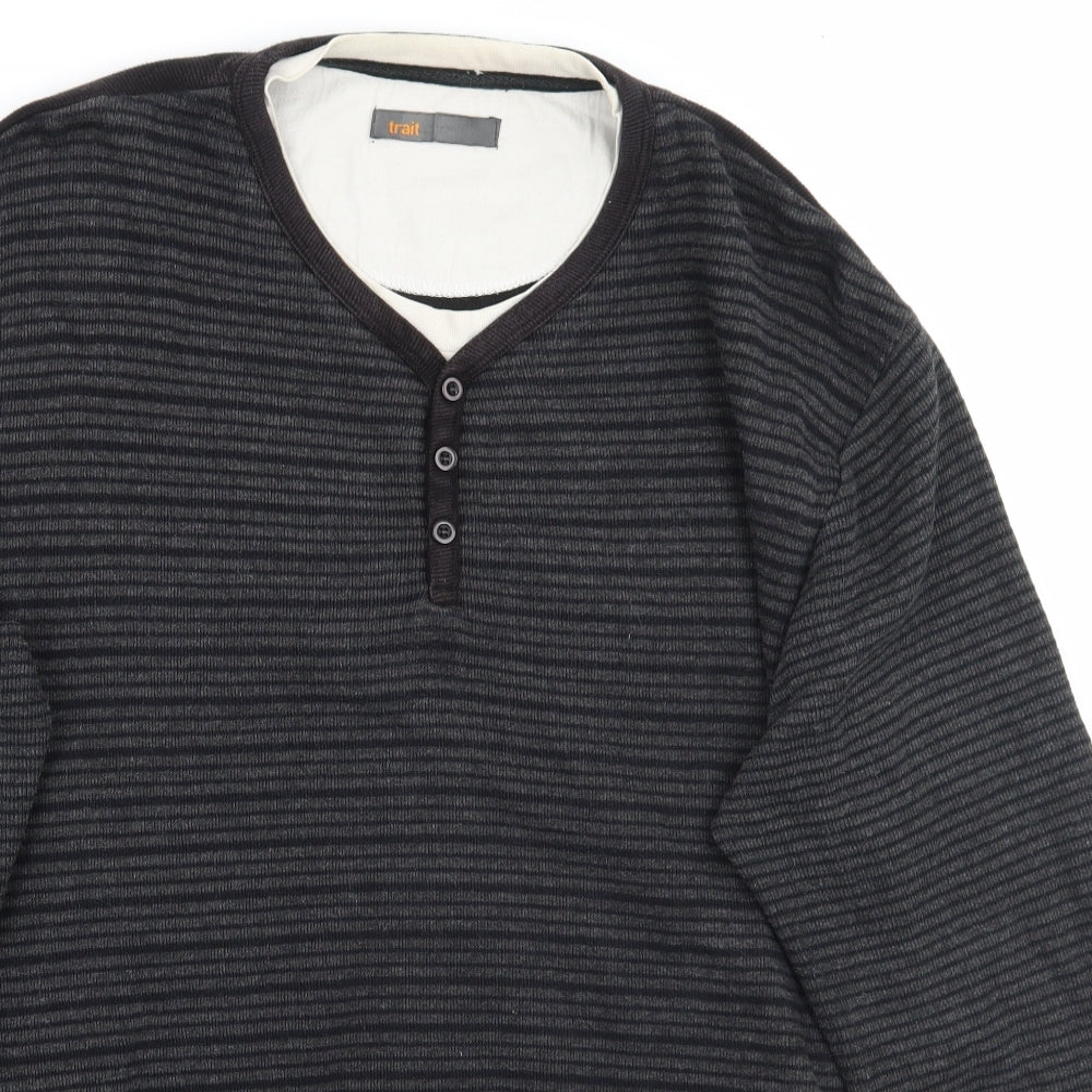 BHS Mens Grey Striped  Pullover Jumper Size L